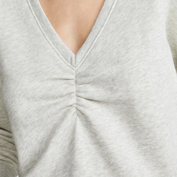 Heather Gray Joie V-Neck Pima Ruched Long Sleeve Sweatshirt (NWT) - Picture 4 of 8